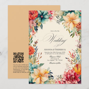 Elegante Waterverf Fiesta bruiloft met QR-code Kaart