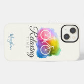 Elegante waterverf-fiets met monogram iPhone hoesje (Achterkant horizontaal)