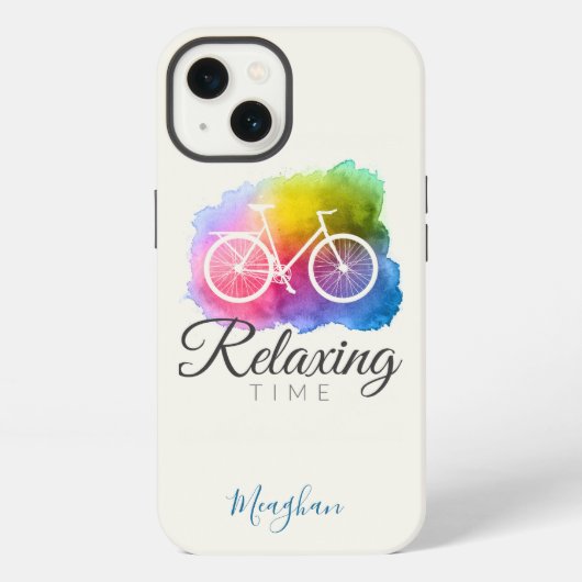 Elegante waterverf-fiets met monogram iPhone hoesje (Achterkant)
