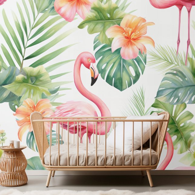 Elegante Waterverf Flamingo & Tropische Bloemen Pa Behang (Creator heeft geüpload)