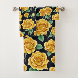 Elegante Waterverf Flora Yellow Roses Pattern Bad Handdoek
