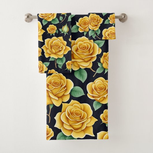 Elegante Waterverf Flora Yellow Roses Pattern Bad Handdoek (Insitu)