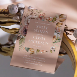 Elegante waterverf floraal bord roze Sweet 16 Kaart