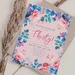 Elegante Waterverf Floral 30th Birthday Blush Kaart<br><div class="desc">Vier in stijl met onze heldere en gedurfde uitnodigingen voor het 30e verjaardagsfeestje. Draai dertig met onze prachtige waterverf bloemenuitnodigingen in blauw en roze. Bestel nu en maak van uw dertigste verjaardag een onvergetelijke!</div>
