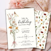 Elegante Waterverf Floral 50e Verjaardag Kaart