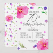 Elegante Waterverf Floral 70e verjaardag Kaart (Voorkant / Achterkant)