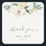 Elegante Waterverf Floral All-Occasion Dank u Vierkante Sticker<br><div class="desc">Dit sticker ontwerp heeft een harmonieuze mix van elegantie en eenvoud. Het is ideaal voor verschillende gelegenheden,  van bruiloften tot douches tot bijeenkomsten,  en biedt een vleugje verfijning voor elke gelegenheid / evenement.</div>