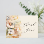 Elegante Waterverf Floral Bee Flat Dank u kaart (Staand voorkant)