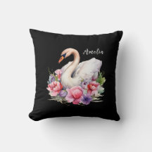 Elegante Waterverf Floral Black Swan Dochternaam