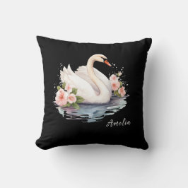 Elegante Waterverf Floral Black Swan Dochternaam Kussen