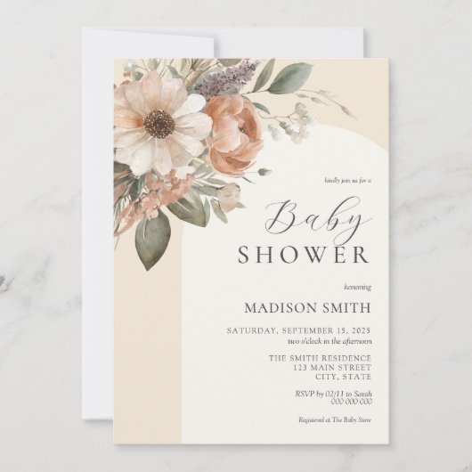 Elegante Waterverf Floral Boho Baby shower Kaart (Voorkant)