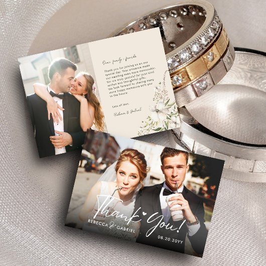 Elegante Waterverf Floral bruiloft foto Bedankkaart