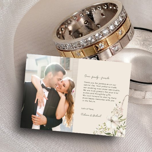 Elegante Waterverf Floral bruiloft foto Bedankkaart