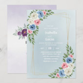 Elegante Waterverf Floral bruiloft uitnodiging Kaa (Voorkant / Achterkant)