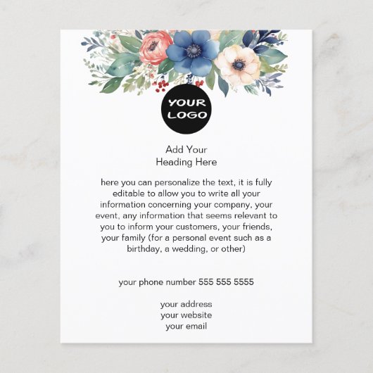 Elegante Waterverf Floral Business Flyer (Voorkant)
