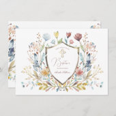 Elegante Waterverf Floral Crest doop Kaart (Voorkant / Achterkant)