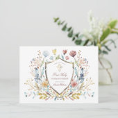 Elegante Waterverf Floral Crest Eerste Communie Kaart (Staand voorkant)