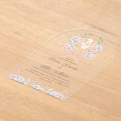 Elegante Waterverf Floral Crest Monogram Huwelijk Acryl Uitnodigingen (Laagn)