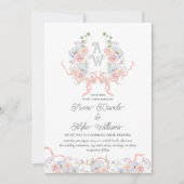 Elegante Waterverf Floral Crest Monogram Huwelijk Kaart (Voorkant)