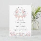 Elegante Waterverf Floral Crest Monogram Huwelijk Kaart (Staand voorkant)