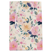 Elegante Waterverf Floral Design Roze Medium Cadeauzakje (Voorkant)