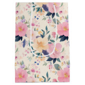 Elegante Waterverf Floral Design Roze Medium Cadeauzakje (Achterkant)