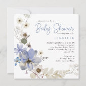 Elegante Waterverf Floral Dusty Blue Baby shower Kaart (Voorkant)