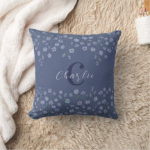 Elegante Waterverf Floral Dusty Blue Monogram