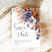 Elegante Waterverf Floral Dusty Blue Rust Wedding Save The Date