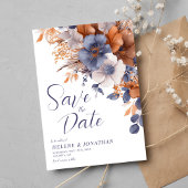 Elegante Waterverf Floral Dusty Blue Rust Wedding Save The Date