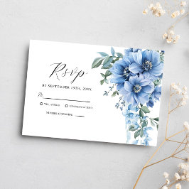 Elegante Waterverf Floral Dusty Blue Wedding RSVP Kaartje