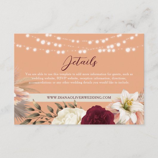 Elegante Waterverf Floral Fall bruiloft details Informatiekaartje (Voorkant)