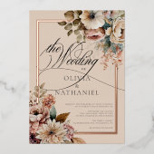 Elegante Waterverf Floral Fall Bruiloft Folie Uitnodiging (Voorkant)