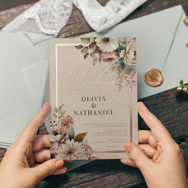 Elegante Waterverf Floral Fall Bruiloft Folie Uitnodiging