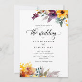 Elegante Waterverf Floral Fall Bruiloft Kaart (Voorkant)