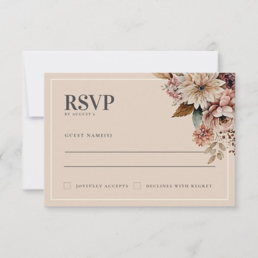 Elegante Waterverf Floral Fall Wedding RSVP-kaart RSVP Kaartje (Voorkant)