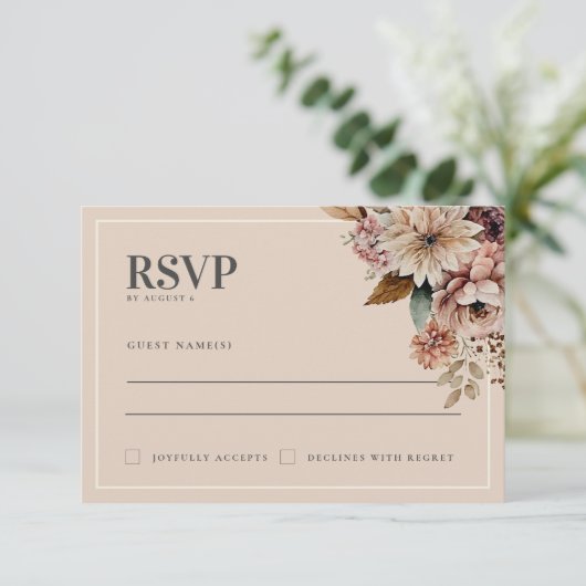 Elegante Waterverf Floral Fall Wedding RSVP-kaart RSVP Kaartje (Staand voorkant)