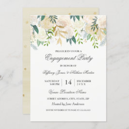 Elegante Waterverf Floral Gold Engagement Party Kaart