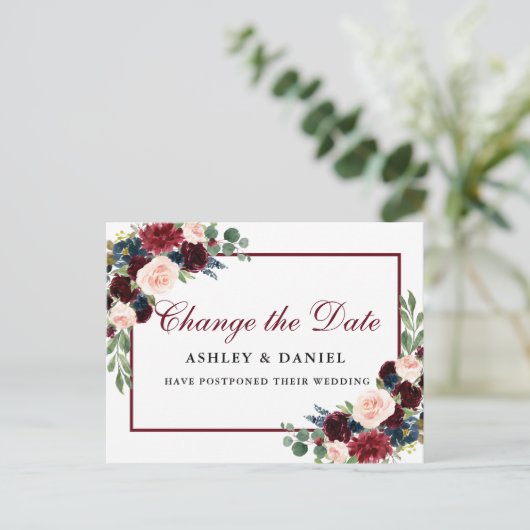 Elegante Waterverf Floral Gold Verander de datum Briefkaart (Staand voorkant)