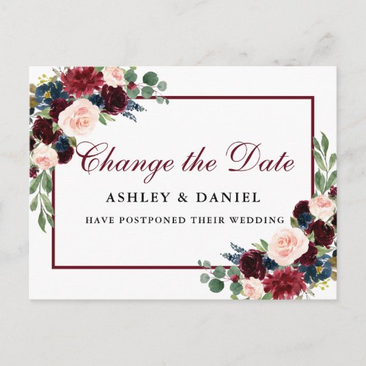 Elegante Waterverf Floral Gold Verander de datum Briefkaart (Voorkant)