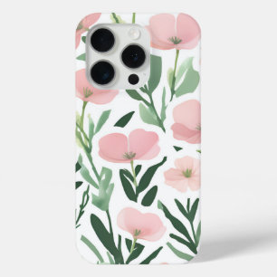 Elegante Waterverf Floral Green en Blush Pink iPhone 15 Pro Case