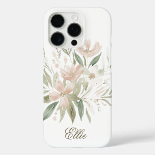 Elegante Waterverf Floral Green en Blush Pink iPhone 16 Pro Hoesje