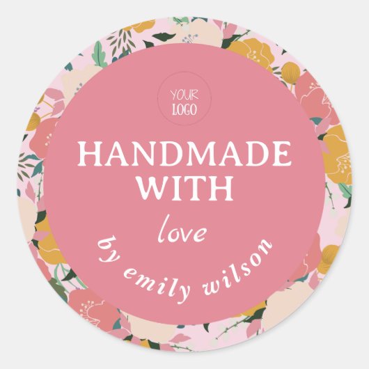 Elegante Waterverf Floral Handgemaakte Verpakking Ronde Sticker (Voorkant)