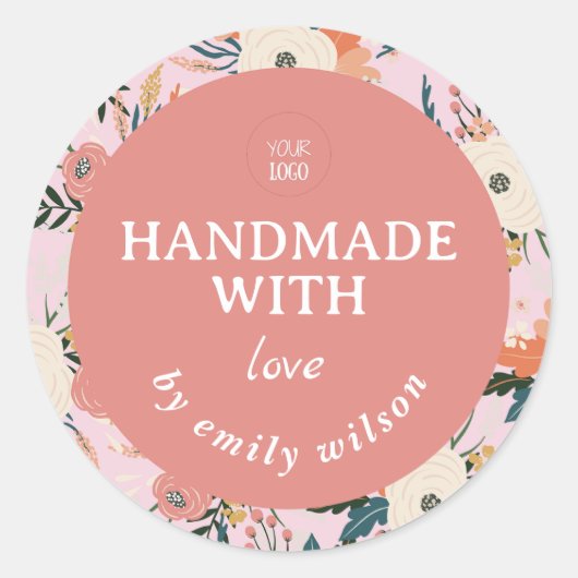 Elegante Waterverf Floral Handgemaakte Verpakking Ronde Sticker (Voorkant)