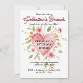 Elegante Waterverf Floral Heart Galentine's Brunch Kaart (Voorkant)