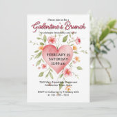 Elegante Waterverf Floral Heart Galentine's Brunch Kaart (Staand voorkant)
