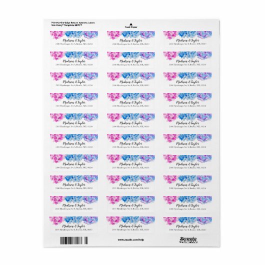 Elegante Waterverf Floral Hydrangea retouradres Etiket (Full Sheet)