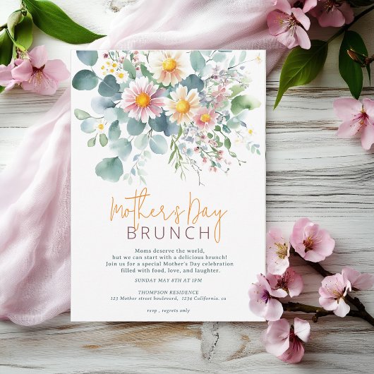 Elegante Waterverf Floral Moederdag Brunch Kaart