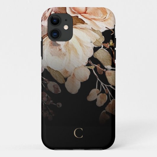 Elegante Waterverf Floral Monogram Zwart Case-Mate iPhone Case (Achterkant)