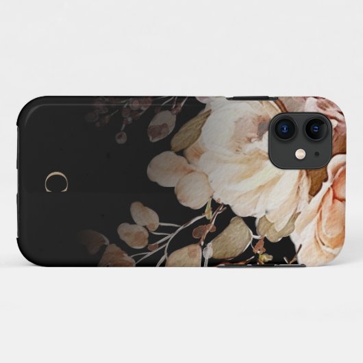 Elegante Waterverf Floral Monogram Zwart Case-Mate iPhone Case (Achterkant (horizontaal))